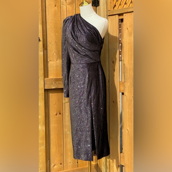 🆕 BRONX & BANCO 🧿NWT Belle One Shoulder Dress, Black Glitter Velvet, Sz M US 6 - Picture 6 of 17